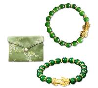 CREEAVILL Bracelet Feng Shui pour femme et homme - Bonne chance et richesse - Cadeau de bon augure - Breloques pour couples - Perles d'amitié brillantes - Breloque Pi Xiu Pi Yao - Dragon chinois