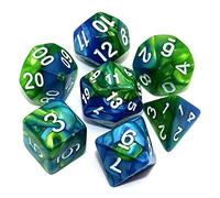 CREEBUY Blue Mix Green DND Dice Set de dés pour donjon et dragons D&D Pathfinder Jeu de rôle RPG Dés polyédriques avec sac à dés, Vert, Bleu Mélangé