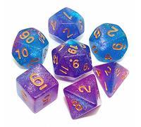 CREEBUY DND Dice Set de dés à paillettes bleues et violettes pour donjons et dragons D&D RPG Jeu de rôle Jeux de table Dés polyédriques