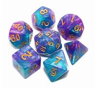 CREEBUY DND Jeu de dés polyédriques bleu lac et violet pour jeux de rôle Donjons et Dragons D&D, jeux de table, dés à paillettes