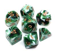 Creebuy DND Lot de 7 dés polyédriques pour Donjon et Dragons D&D Pathfinder MTG Vert et Blanc
