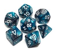 CREEBUY DND Lot de 7 dice RPG Polyhedral Dice pour Dungeon et Dragons MTG D&D D20 D12 D10 D8 D6 D4 (bleu mer et argent)