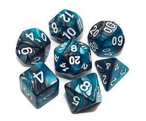 CREEBUY DND Lot de 7 dice RPG Polyhedral Dice pour Dungeon et Dragons MTG D&D D20 D12 D10 D8 D6 D4 (bleu mer et argent)