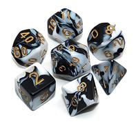 CREEBUY DND RPG Jeu de dés polyédriques noirs et blancs pour jeu de rôle Donjon et Dragons D&D Pathfinder avec sac à dés