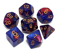 CREEBUY Jeu de dés DND à paillettes bleus et rouges pour jeux de rôle Donjon et Dragons Warhammer D&D RPG Jeu de société Dés polyédriques