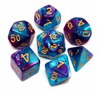CREEBUY Jeu de dés DND pour RPG - Dés polyédriques pour Donjons et Dragons D&D - Ensemble de 7 dés pour jeux de rôle (Mélange bleu lac et violet)