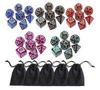 CREEBUY Lot de 5 dés DND polyédriques vintage, à motif dragon, compatibles avec les jeux de rôle D&D Donjons et Dragons, 35 pièces (5 couleurs avec noir)