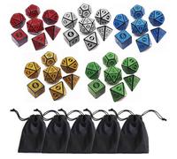 CREEBUY Lot de 5 dés polyédriques DND pour jeux de rôle D&D - Jeu de dés polyédriques pour Donjons et Dragons - Jeu de dés polyédriques à 7 matrices avec motif vintage (5 couleurs avec blanc)