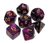 CREEBUY Lot de 7 dés polyédriques pour Donjon et Dragons - Jeu de rôle - avec Sac de dés - Noir avec nébuleuse Violette