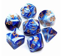 CREEBUY Lot de 7 dés polyédriques pour donjons et Dragons, COC, Jeux de rôle, Jeux de Table, avec Sac de dés, Bleu et Blanc