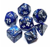 CREEBUY Lot de 7 dés polyédriques pour Jeux de rôle Dungeon and Dragons MTG D20 D12 D10 D8 D6 D4 Bleu avec Argent
