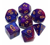 CREEBUY Polyhedral DND Lot de dés à Paillettes pour Donjon et Dragons D&D RPG Jeu de rôle Bleu mélangé Violet
