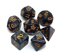 CREEBUY, Set de dés polyédriques noirs perlés pour Dungeon et Dragons, D&D Pathfinder, dés pour jeux de rôle, Set de dés avec D20 D12 D10 D9 D8 D6 D4