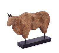 CREEDWOOD Sculpture Bull | 48cm, Bois, métal | Bois Statue de Taureau, Figurine de décoration Taureau, Taureau à Poser sur Un Socle, Sculpture de Toro danimal