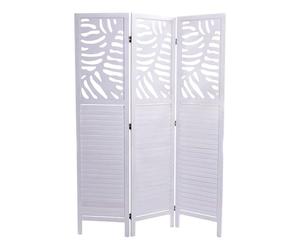 CREEDWOOD SÉPARATEUR DE PIÈCES Palm | Bois, 170x120 cm, Blanc | Paravent avec Gravure, séparation de pièce avec Gravure de Feuille, Brise-Vue Naturel, cloison Pliante