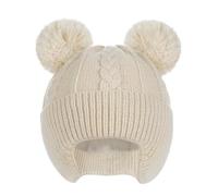 Creekstone Bonnet à pompon chaud et doux avec doublure en polaire pour bébé fille garçon, beige, 2-6 ans