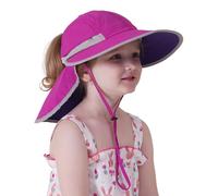 Creekstone Chapeau de Soleil pour Bébé Enfant avec Rabat de Cou, UPF 50+, Large Bord pour Plage d'été, Trou pour Queue de Cheval, Tout-Petits Filles Garçons (FR/ES, Âge, 5 Ans, 9 Ans, Fuchsia)