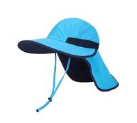 Creekstone Chapeau de Soleil pour Bébé Enfant avec Rabat de Cou, UPF 50+, Large Bord pour Plage d'été, Trou pour Queue de Cheval, Tout-Petits Filles Garçons (FR/ES, Âge, 2 Ans, 4 Ans, Bleu)