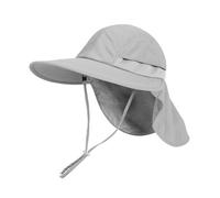 Creekstone Chapeau de Soleil pour Bébé Enfant avec Rabat de Cou, UPF 50+, Large Bord pour Plage d'été, Trou pour Queue de Cheval, Tout-Petits Filles Garçons (FR/ES, Âge, 5 Ans, 9 Ans, Gris Clair)