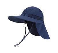 Creekstone Chapeau de Soleil pour Bébé Enfant avec Rabat de Cou, UPF 50+, Large Bord pour Plage d'été, Trou pour Queue de Cheval, Tout-Petits Filles Garçons (FR/ES, Âge, 2 Ans, 4 Ans, Bleu Foncé)