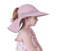 Creekstone Chapeau de Soleil pour Bébé Enfant avec Rabat de Cou, UPF 50+, Large Bord pour Plage d'été, Trou pour Queue de Cheval, Tout-Petits Filles Garçons (FR/ES, Âge, 5 Ans, 9 Ans, Rose)