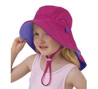 Creekstone Enfant Chapeau de Soleil Protection UPF 50+, Chapeau de Plage D'été Bain avec Rabat pour le Cou, Réversible Large Bord pour Filles et Garçons (FR/ES, Âge, 1 an, 3 ans, Fuchsia)
