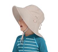 Creekstone Enfant Chapeau de Soleil Protection UPF 50+, Chapeau de Plage D'été Bain avec Rabat pour le Cou, Réversible Large Bord pour Filles et Garçons (FR/ES, Âge, 1 an, 3 ans, Beige)