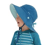 Creekstone Enfant Chapeau de Soleil Protection UPF 50+, Chapeau de Plage D'été Bain avec Rabat pour le Cou, Réversible Large Bord pour Filles et Garçons (FR/ES, Âge, 1 an, 3 ans, Bleu Lac)