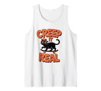 Creep It Real Funny Skater Cat Jeu de Mots Halloween Débardeur