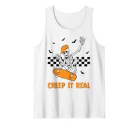 Creep It Real Squelette Skateboard Fantôme Effrayant Halloween Débardeur