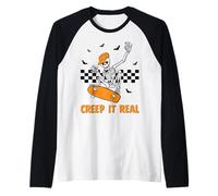 Creep It Real Squelette Skateboard Fantôme Effrayant Halloween Manche Raglan