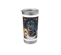 Creepma Carte de tarot vintage Folklore Yule Cat Cottagecore Gobelet isotherme en acier inoxydable double paroi