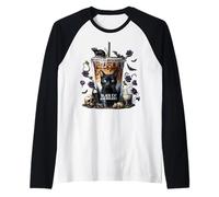 Creepy Coffee Cup Graphic for Women Men Black Cat Halloween Manche Raglan