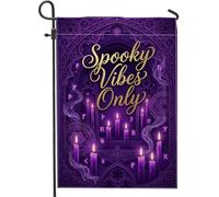 Creepy Mood Only Bougie gothique avec citation drapeau de jardin 30,5 x | Arche gothique, drapeau de pelouse, symboles magiques, lettrage doré, esthétique sorcière, décoration saisonnière extérieure