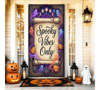 Creepy Mood Only Housses de porte avec citation d'Halloween 91,4 x 183 cm | Motif volute, toile de fond de porte d'entrée, phases de lune mystiques, fantômes étranges, bordure décorée