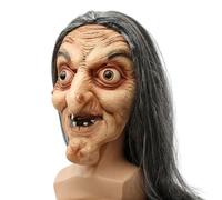 Creepy Witch Face - LaTex Old Woman Witch Head Cover, Scary Witch Costume Dressing Prop | Ajustement confortable avec les cheveux, parfait pour les fêtes d'Halloween, les représentations