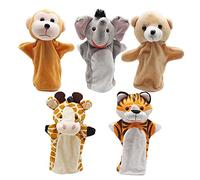 CreepyParty Lot de 5 marionnettes à main, marionnettes à tête d'animal sauvage pour enfants et bébés, marionnettes d'animaux de zoo en peluche douce pour enfants, tout-petits, garçons et filles