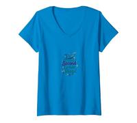 Créer Une Magie de deuxième année T-Shirt avec Col en V, Femme, Saphir, S
