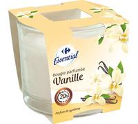 Créez une ambiance chaleureuse et gourmande avec CARREFOUR ESSENTIAL, bougie parfumée vanille, pot en verre, 100 g, environ 20h de combustion - Lot de 3