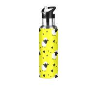 Créez une bouteille d'eau isotherme en acier inoxydable de haute qualité avec motif de mouton mignon avec des visages noirs et de la laine blanche - Bouteille d'eau isotherme en acier inoxydable