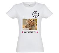 Créez Votre T-Shirt Femme Personnalisé avec Texte ou Photo - Plusieurs Possibilités de Personnalisation (FR/ES, Alpha/Lettres, XXL, Taille Normale, Taille Normale, Blanc)