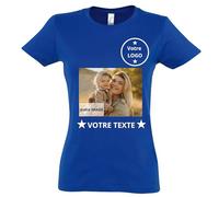Créez Votre T-Shirt Femme Personnalisé avec Texte ou Photo - Plusieurs Possibilités de Personnalisation (FR/ES, Alpha/Lettres, L, Taille Normale, Taille Normale, Bleu Royal)