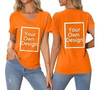 Créez Votre T Shirt Personnalisé Femme Col V - Tee Shirt Personnalisable avec Texte ou Photo Imprimée Avant/Arrière - T Shirt personnalisé Grande Taille - T-Shirts Fantaisie Idée Cadeau Anniversaire