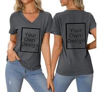 Créez Votre T Shirt Personnalisé Femme Col V - Tee Shirt Personnalisable avec Texte ou Photo Imprimée Avant/Arrière - T Shirt personnalisé Grande Taille - T-Shirts Fantaisie Idée Cadeau Anniversaire