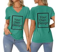 Créez Votre T Shirt Personnalisé Femme Col V - Tee Shirt Personnalisable avec Texte ou Photo Imprimée Avant/Arrière - T Shirt personnalisé Grande Taille - T-Shirts Fantaisie Idée Cadeau Anniversaire