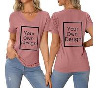 Créez Votre T Shirt Personnalisé Femme Col V - Tee Shirt Personnalisable avec Texte ou Photo Imprimée Avant/Arrière - T Shirt personnalisé Grande Taille - T-Shirts Fantaisie Idée Cadeau Anniversaire