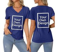 Créez Votre T Shirt Personnalisé Femme Col V - Tee Shirt Personnalisable avec Texte ou Photo Imprimée Avant/Arrière - T Shirt personnalisé Grande Taille - T-Shirts Fantaisie Idée Cadeau Anniversaire