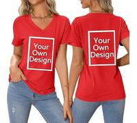 Créez Votre T Shirt Personnalisé Femme Col V - Tee Shirt Personnalisable avec Texte ou Photo Imprimée Avant/Arrière - T Shirt personnalisé Grande Taille - T-Shirts Fantaisie Idée Cadeau Anniversaire