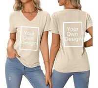 Créez Votre T Shirt Personnalisé Femme Col V - Tee Shirt Personnalisable avec Texte ou Photo Imprimée Avant/Arrière - T Shirt personnalisé Grande Taille - T-Shirts Fantaisie Idée Cadeau Anniversaire