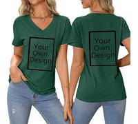 Créez Votre T Shirt Personnalisé Femme Col V - Tee Shirt Personnalisable avec Texte ou Photo Imprimée Avant/Arrière - T Shirt personnalisé Grande Taille - T-Shirts Fantaisie Idée Cadeau Anniversaire